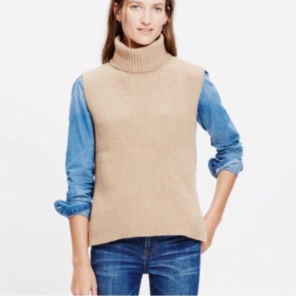 Madewell Sleeveless Turtleneck Sweater in 100% Merino Wool, Beige, Size XS - Picture 3 of 3